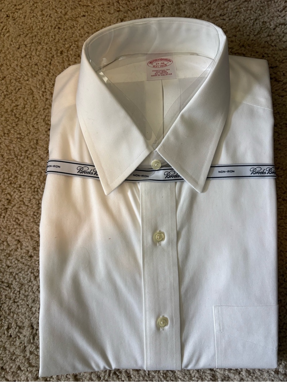 Brooks White Men's Dress Shirt with Point Collar